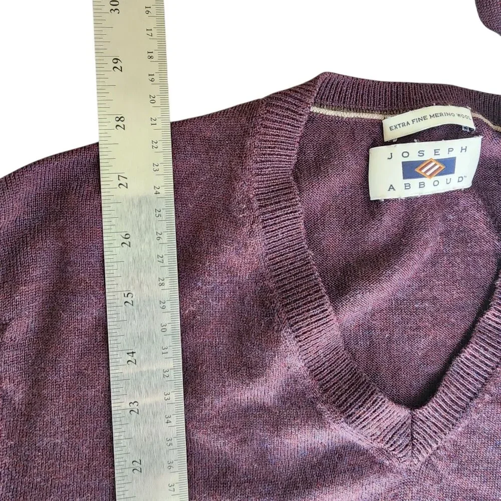 Joseph Abboud V-Neck Sweater Extra Fine Merino Wool Purple Pullover Knit Mens